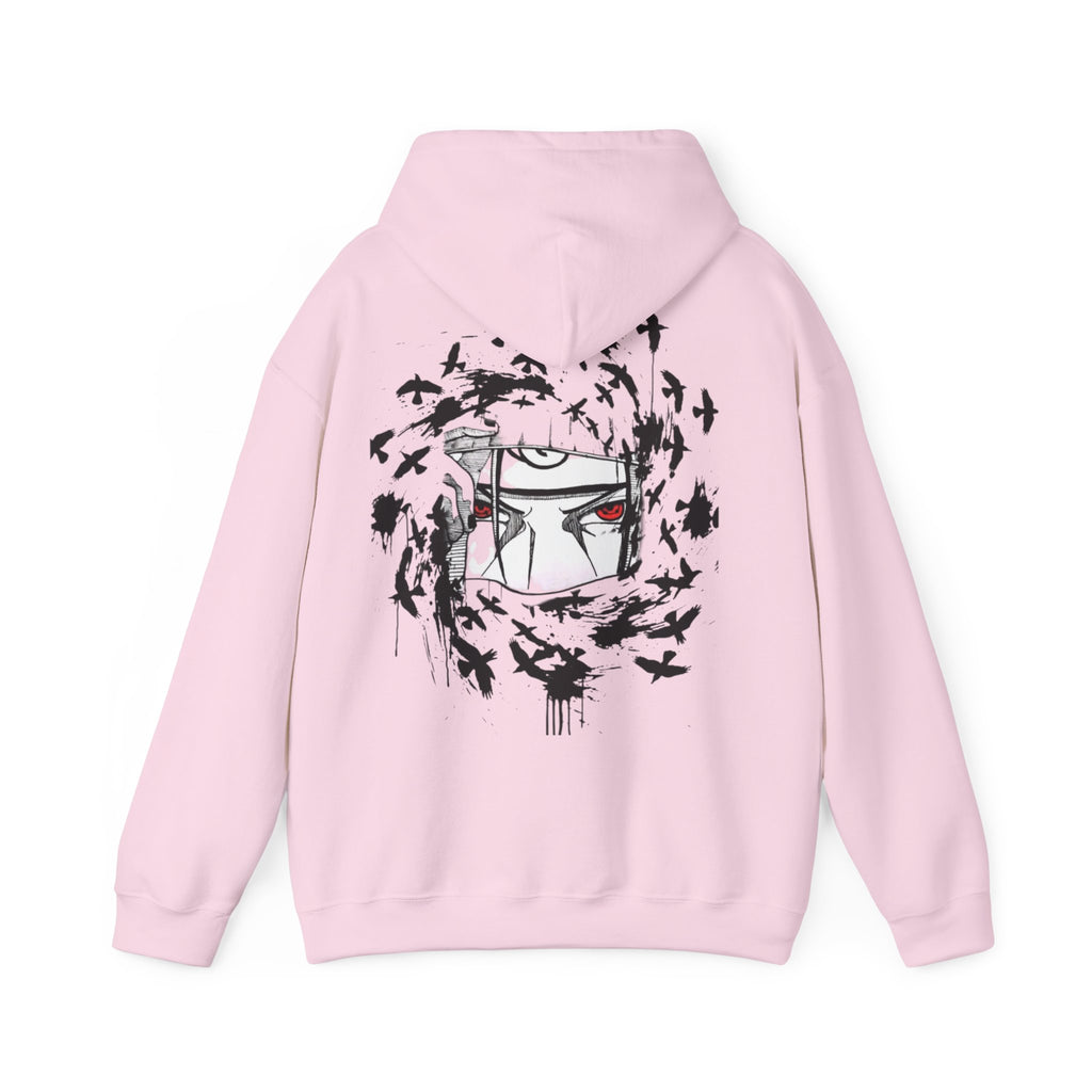 Anime Masked Eye Design Hoodie | Crow Swirl Graphic Back Print