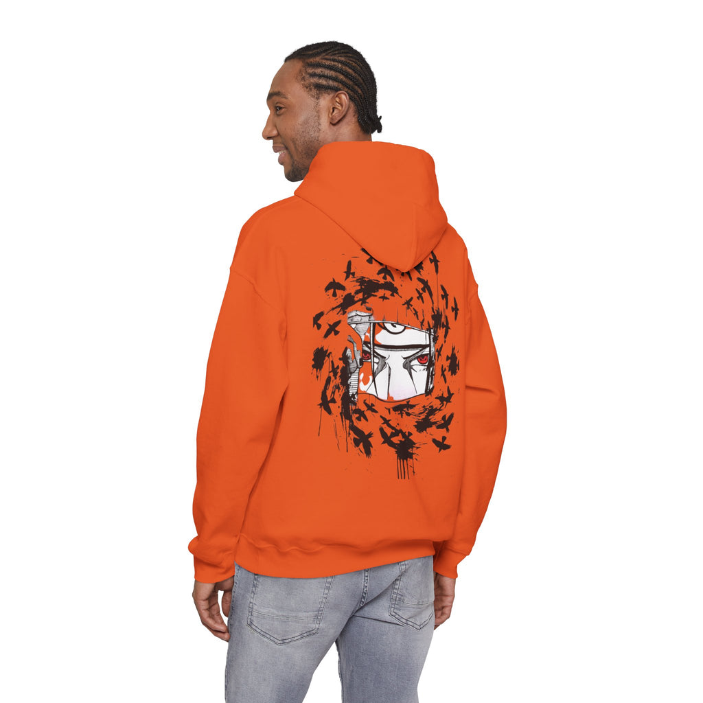 Anime Masked Eye Design Hoodie | Crow Swirl Graphic Back Print