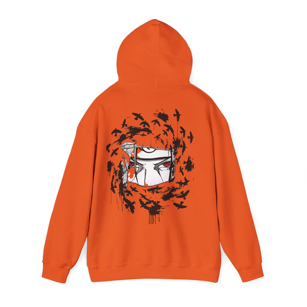 Anime Masked Eye Design Hoodie | Crow Swirl Graphic Back Print