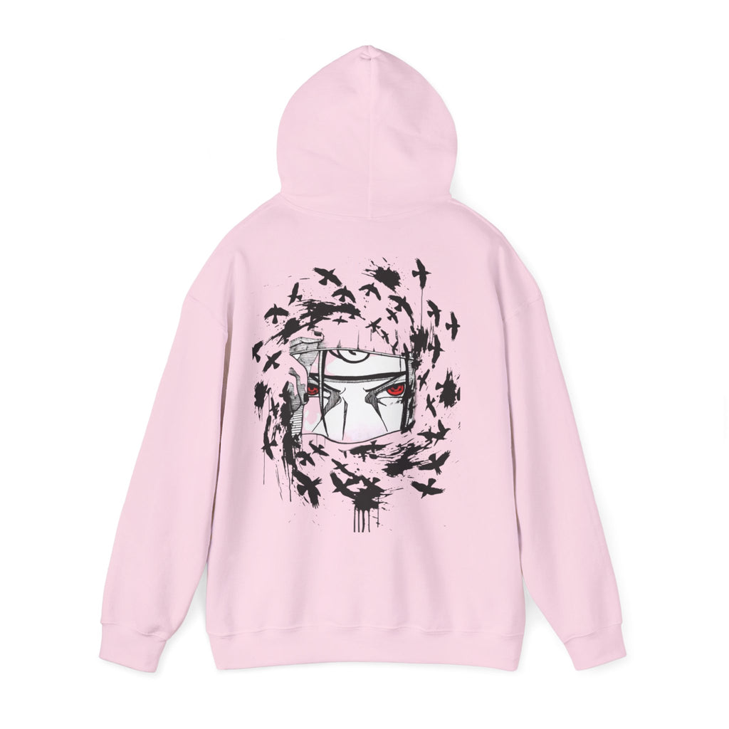 Anime Masked Eye Design Hoodie | Crow Swirl Graphic Back Print