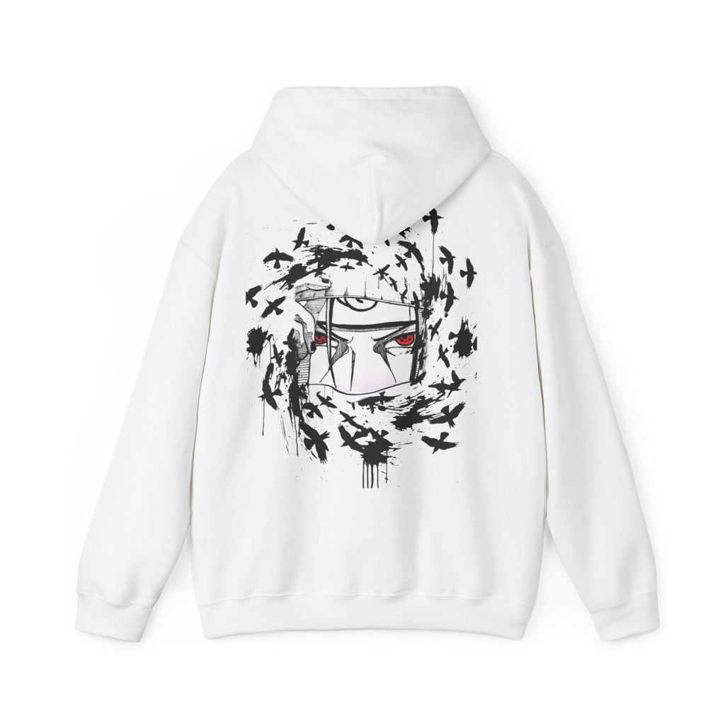 Anime Masked Eye Design Hoodie | Crow Swirl Graphic Back Print