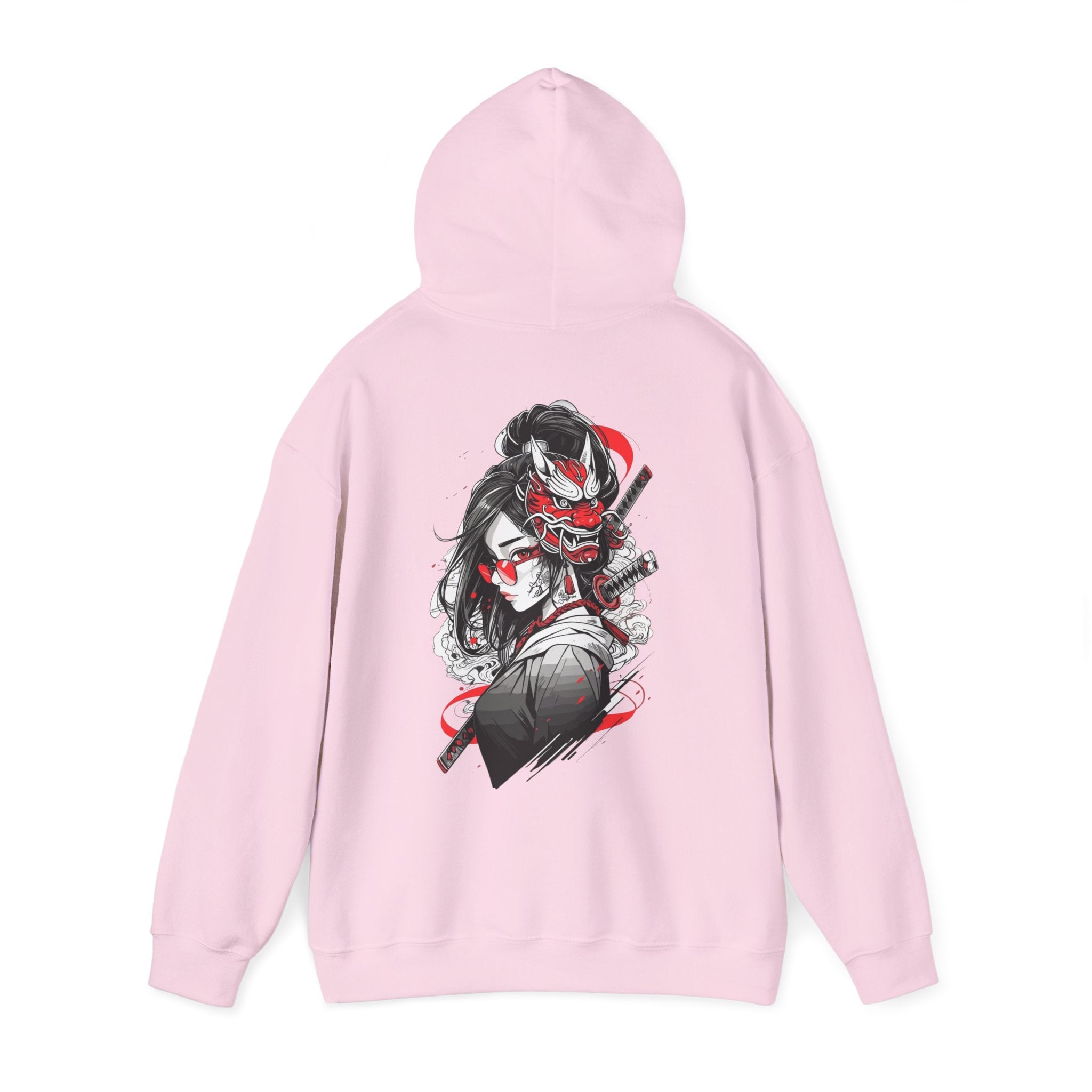 Red Oni Mask Warrior hoodie | Japanese samurai girl illustration