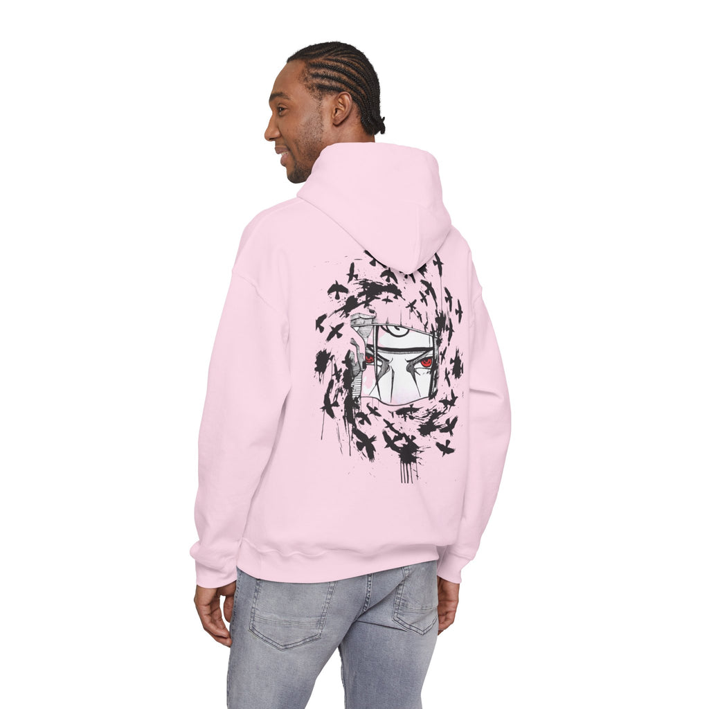 Anime Masked Eye Design Hoodie | Crow Swirl Graphic Back Print