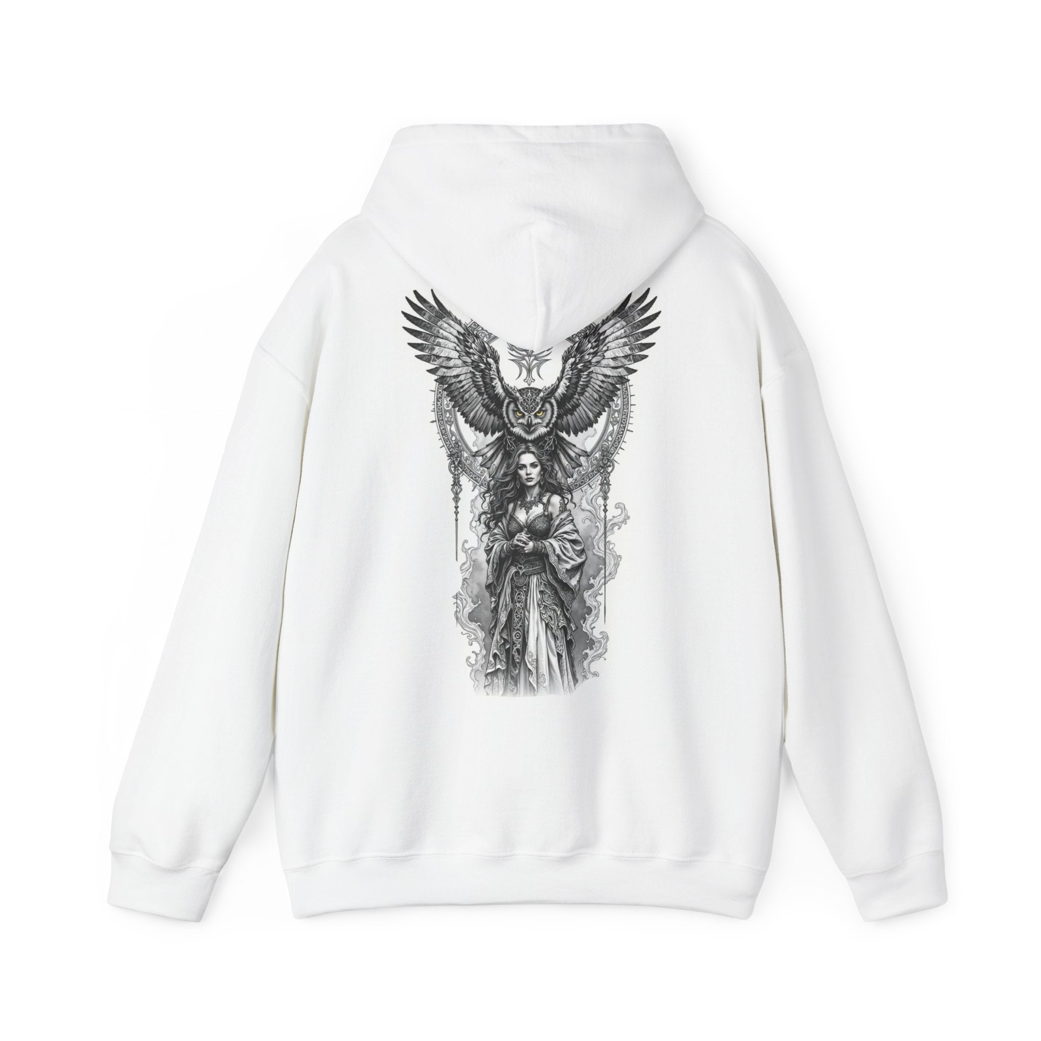 Royal Family crest hoodie | Mythic woman with owl back print hoodie