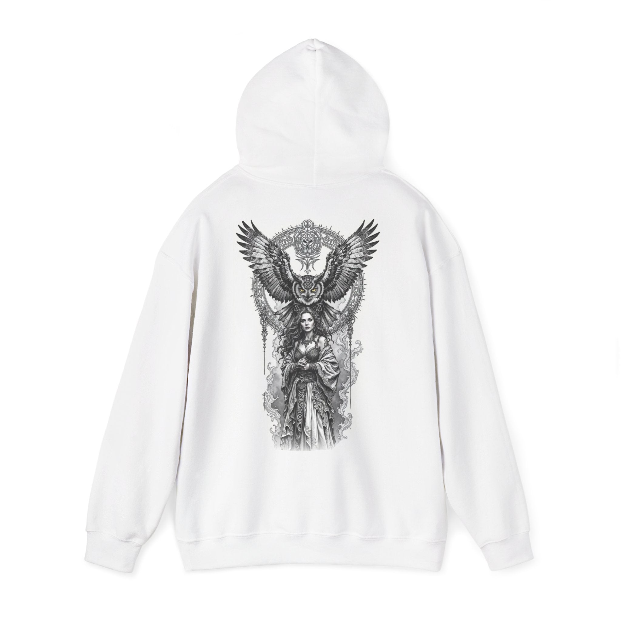 Royal Family crest hoodie | Mythic woman with owl back print hoodie