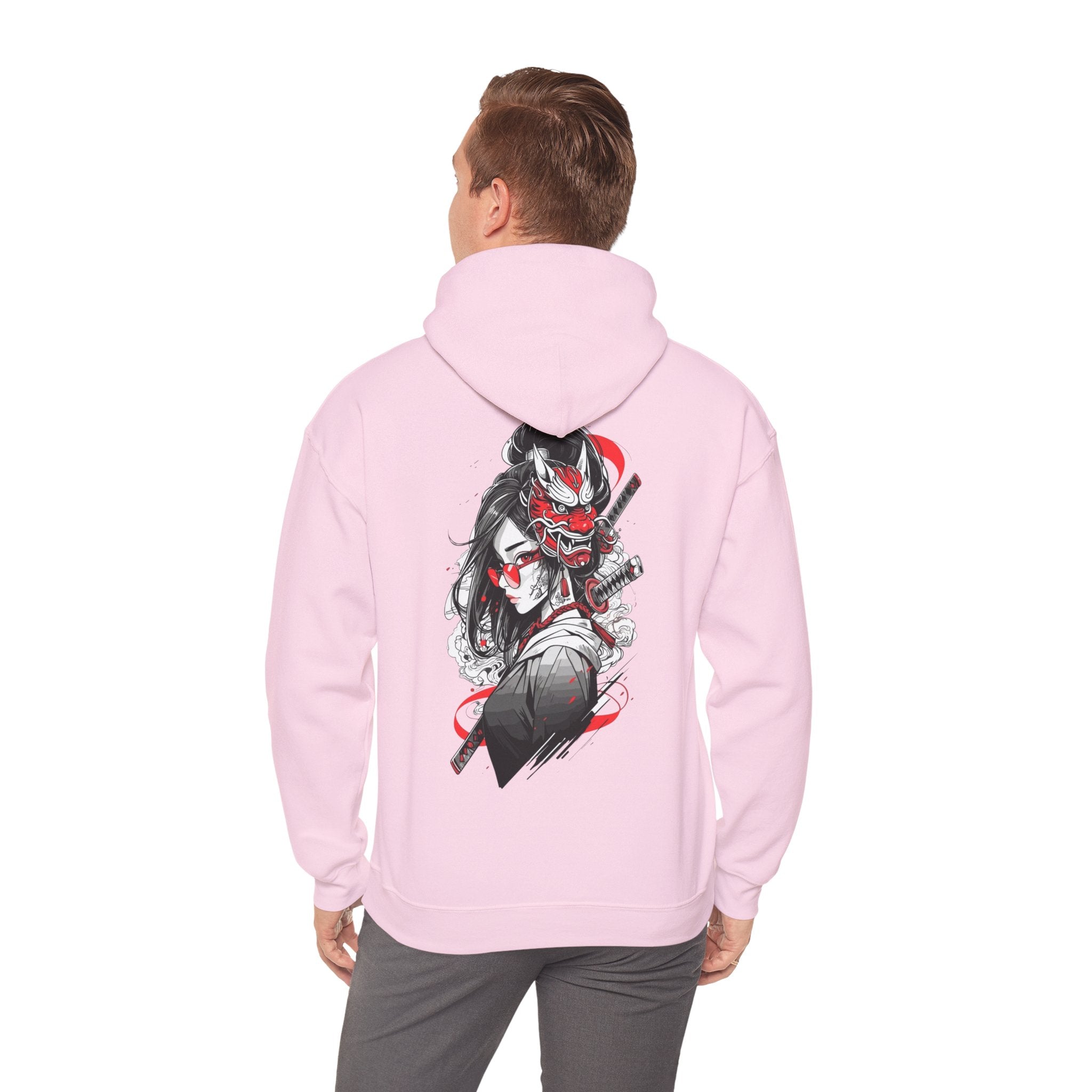 Red Oni Mask Warrior hoodie | Japanese samurai girl illustration