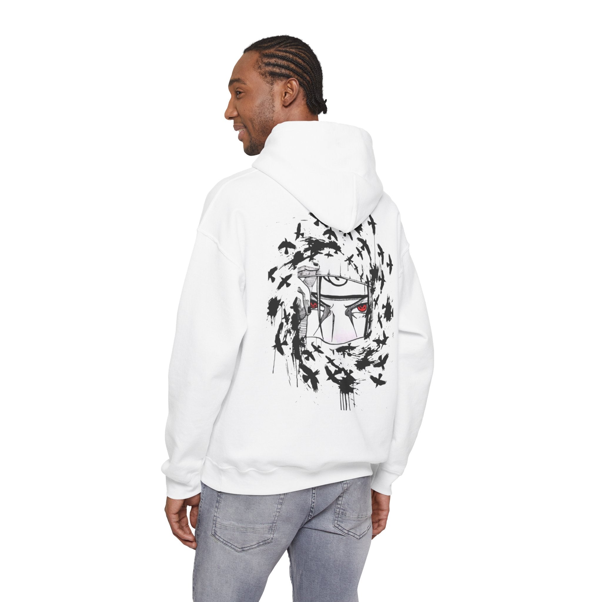 Anime Masked Eye Design Hoodie | Crow Swirl Graphic Back Print
