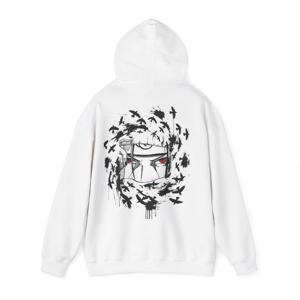 Anime Masked Eye Design Hoodie | Crow Swirl Graphic Back Print