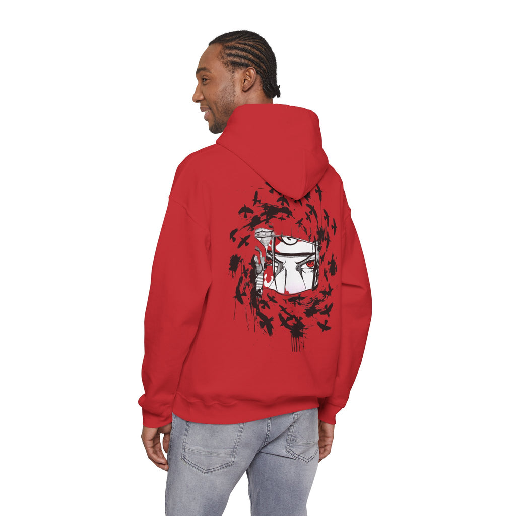 Anime Masked Eye Design Hoodie | Crow Swirl Graphic Back Print